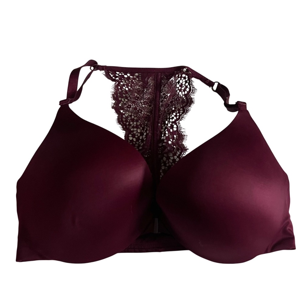 Victoria's Secret So Obsessed Push Up Bra 36D Burgundy Lace Racerback Studded